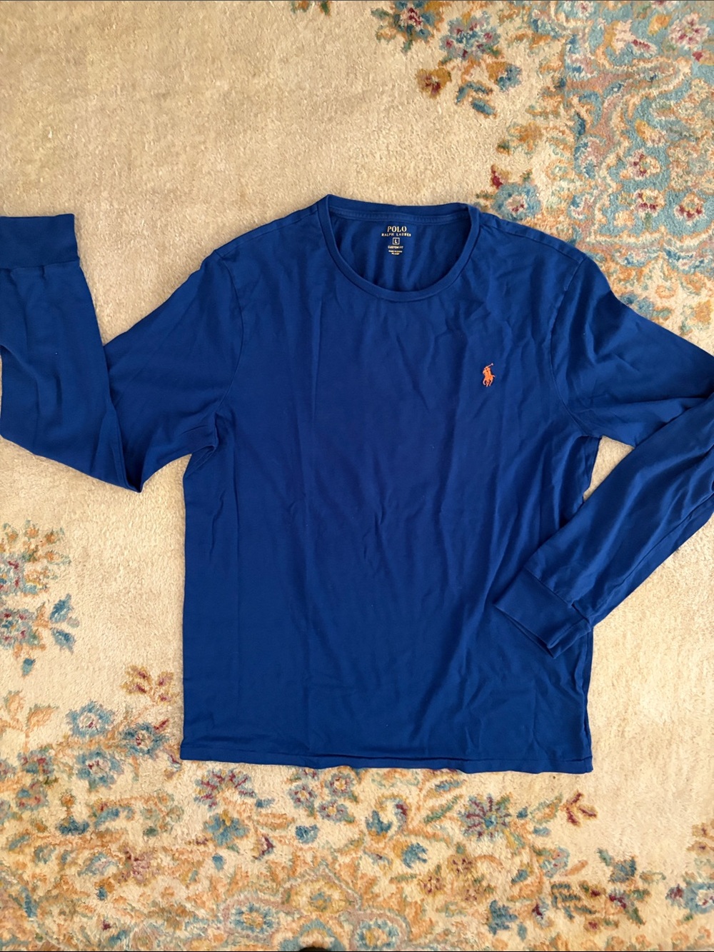 Ralph Lauren Long Sleeve Tee in Royal Blue with Orange Pony Logo